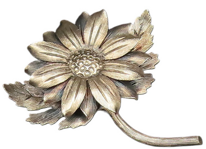 JANNA MEXICO 925 Silver  Vintage 3D Textured Sunflower Brooch Pin  BP9863