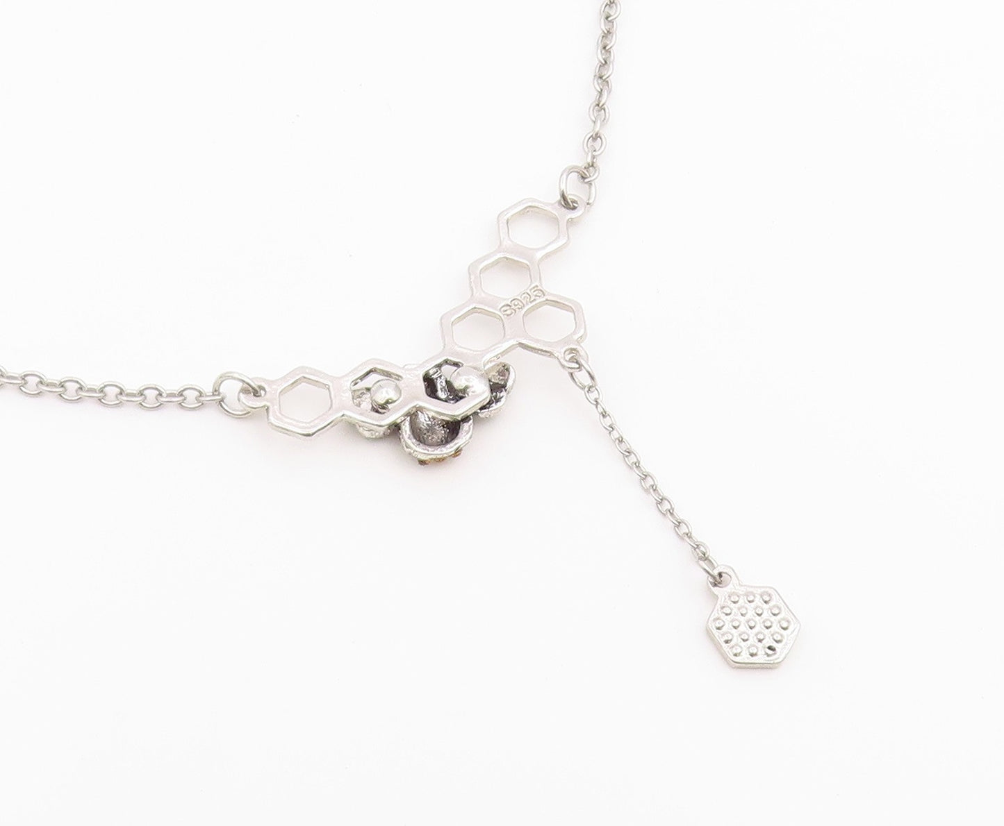 925 Sterling Silver Vintage Necklace Citrine Honeycomb & Bumblebee Drop  NE4912