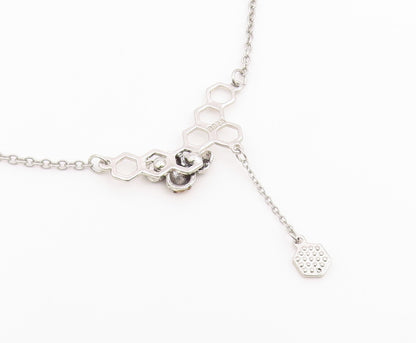 925 Sterling Silver Vintage Necklace Citrine Honeycomb & Bumblebee Drop  NE4912