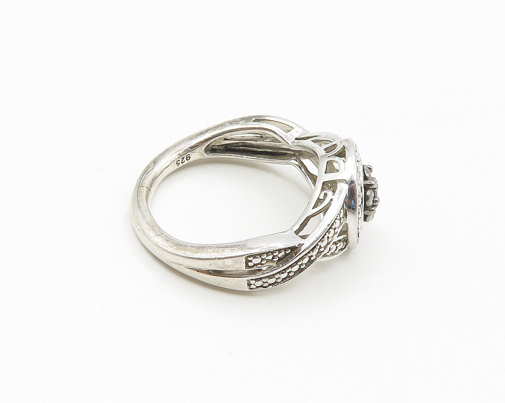 925 Sterling Silver Vintage Genuine Diamonds Twist Band Ring Sz 6.5  RG18387