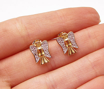 Gold Over 925 Sterling Silver Genuine Diamonds Angel Stud Earrings EG1554