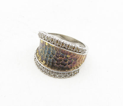 ESPO 925 Sterling Silver  Vintage Cubic Zirconia Hammered Ring Sz 6  RG9043