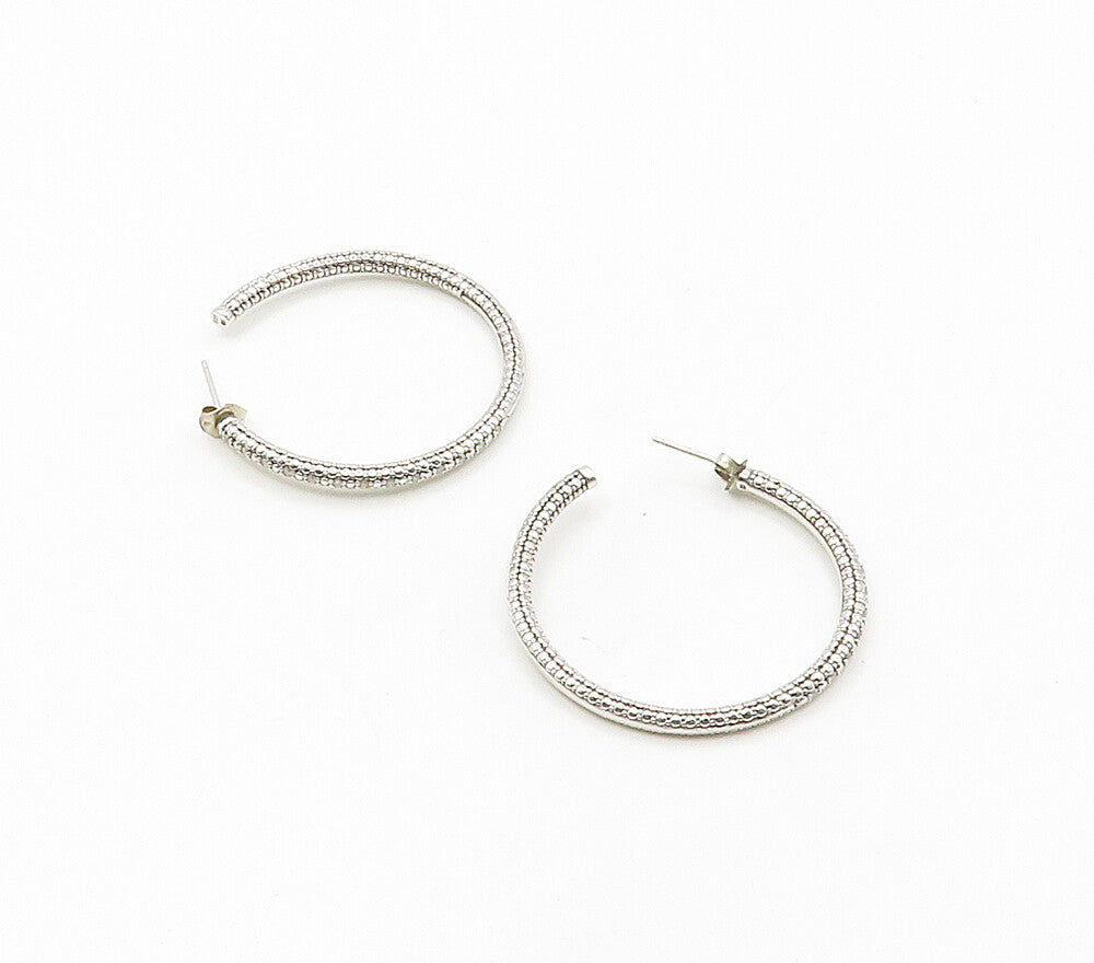 925 Sterling Silver  Shiny Genuine Diamonds Round JHoop Earrings  EG8342