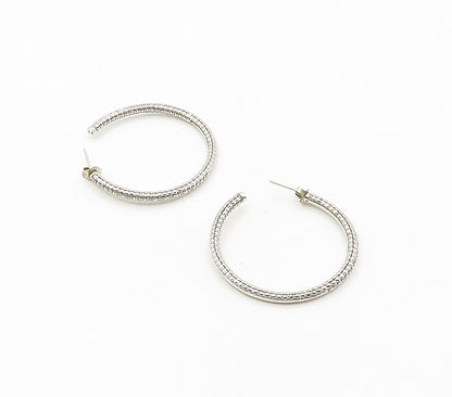 925 Sterling Silver  Shiny Genuine Diamonds Round JHoop Earrings  EG8342