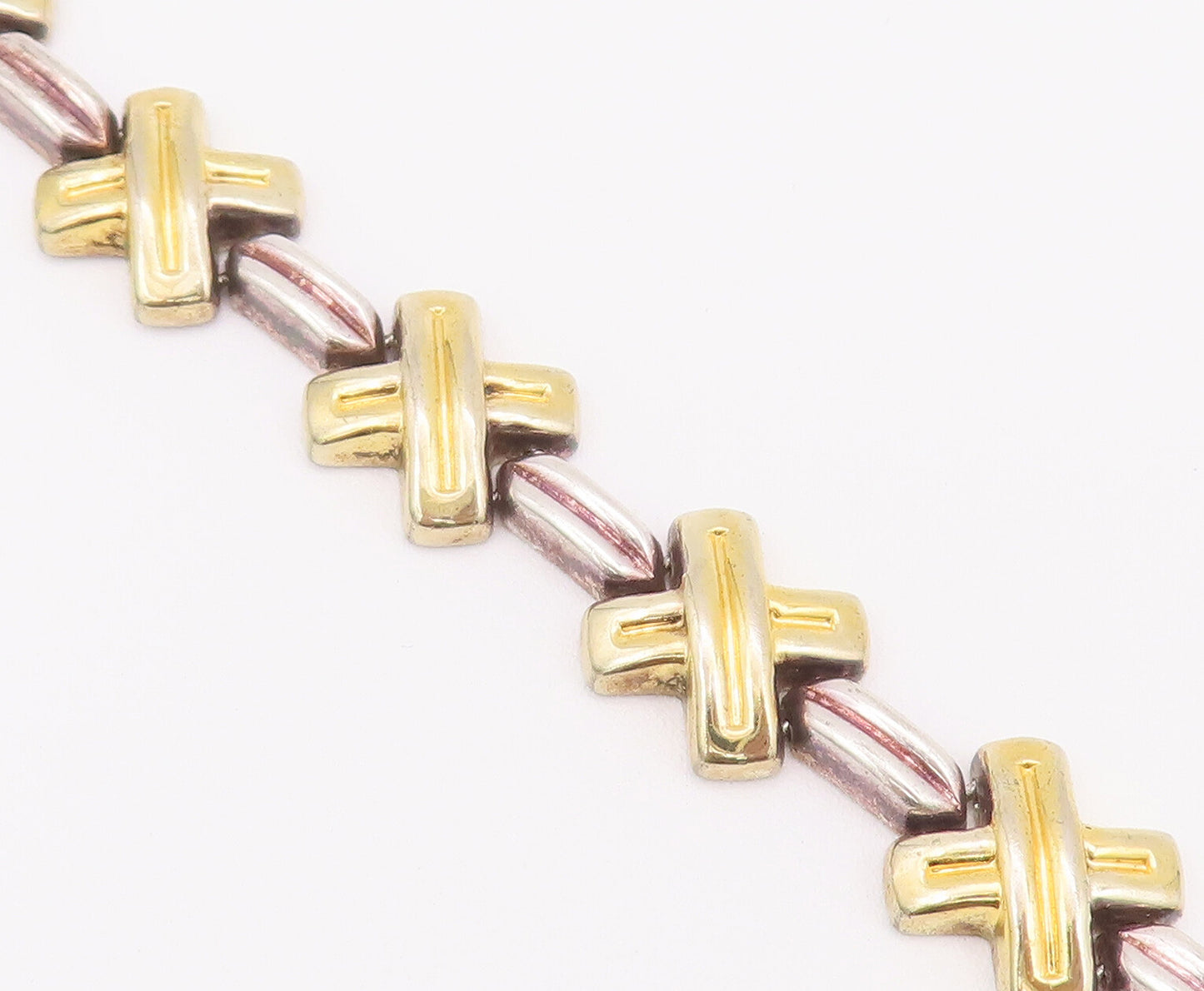 925 Sterling Silver Vintage Bracelet Fold Plated Cutout Cross And Links  BT10403