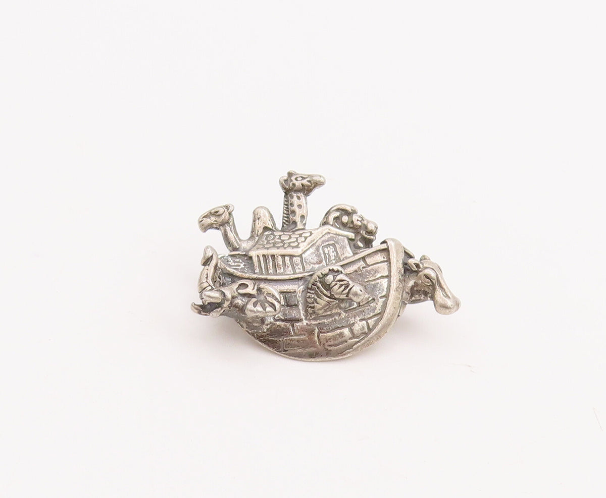 925 Sterling Silver Vintage Brooch Pin Cutout Noah's Ark Animal Boat  BP11120