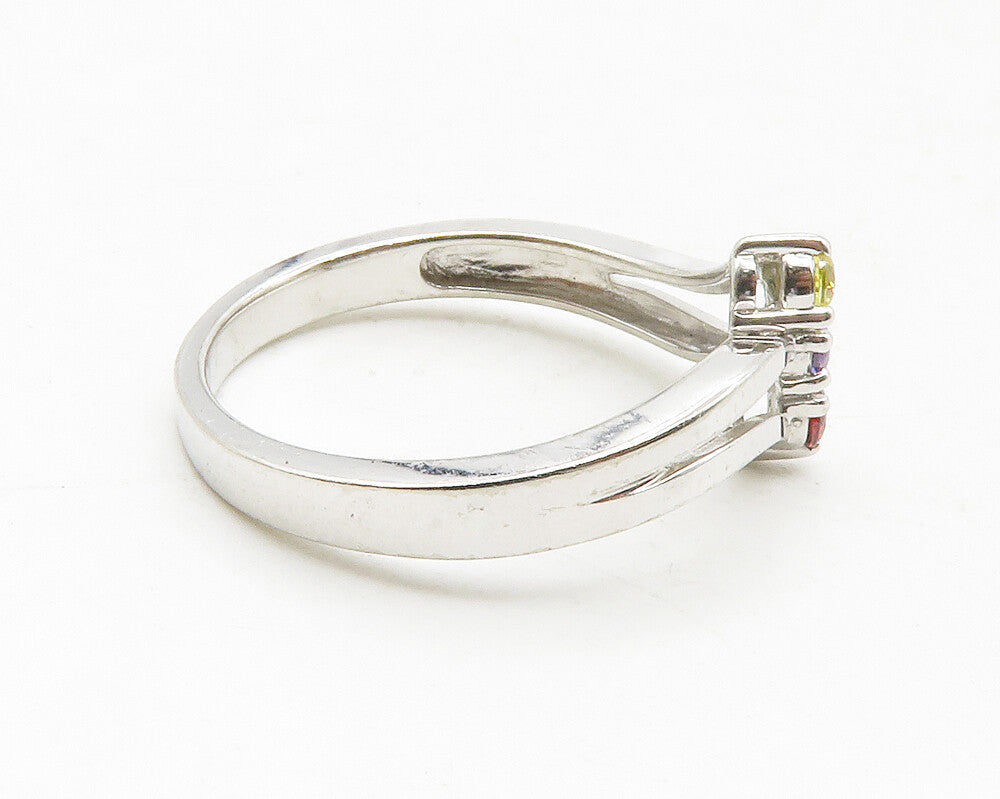 925 Sterling Silver Petite Multi Color Topaz Shiny Band Ring Sz 6.5 RG12853