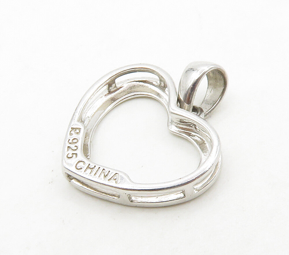 925 Sterling Silver  Petite Genuine Diamond Open Love Heart Pendant  PT12949