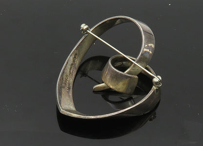 SIERRA MEXICO 925 Silver  Vintage Heavy Ribbon Love Heart Brooch Pin  BP8257