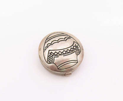 925 Sterling Silver  Vintage Etched Vase Round Button Cover  TR2901