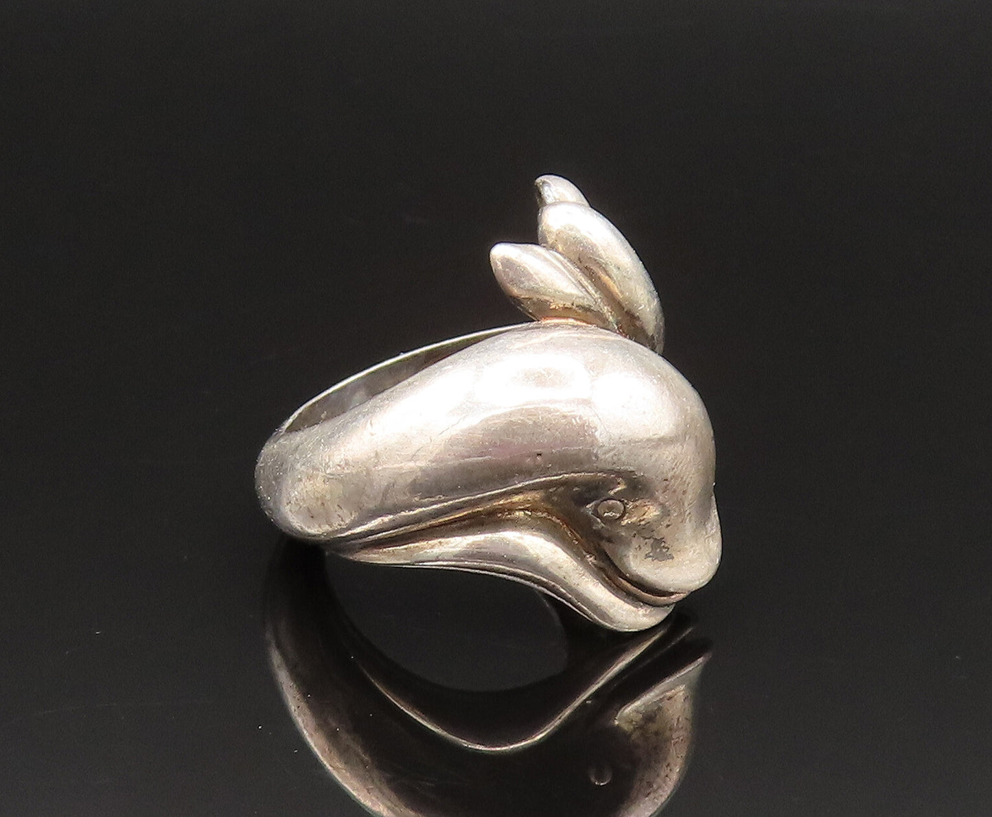 925 Sterling Silver  Vintage Dolphin Head & Tail Bypass Ring Sz 6.5  RG25613