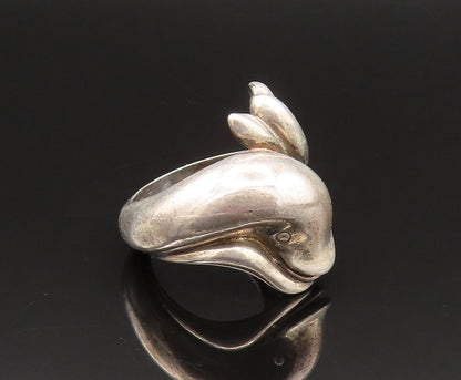 925 Sterling Silver  Vintage Dolphin Head & Tail Bypass Ring Sz 6.5  RG25613