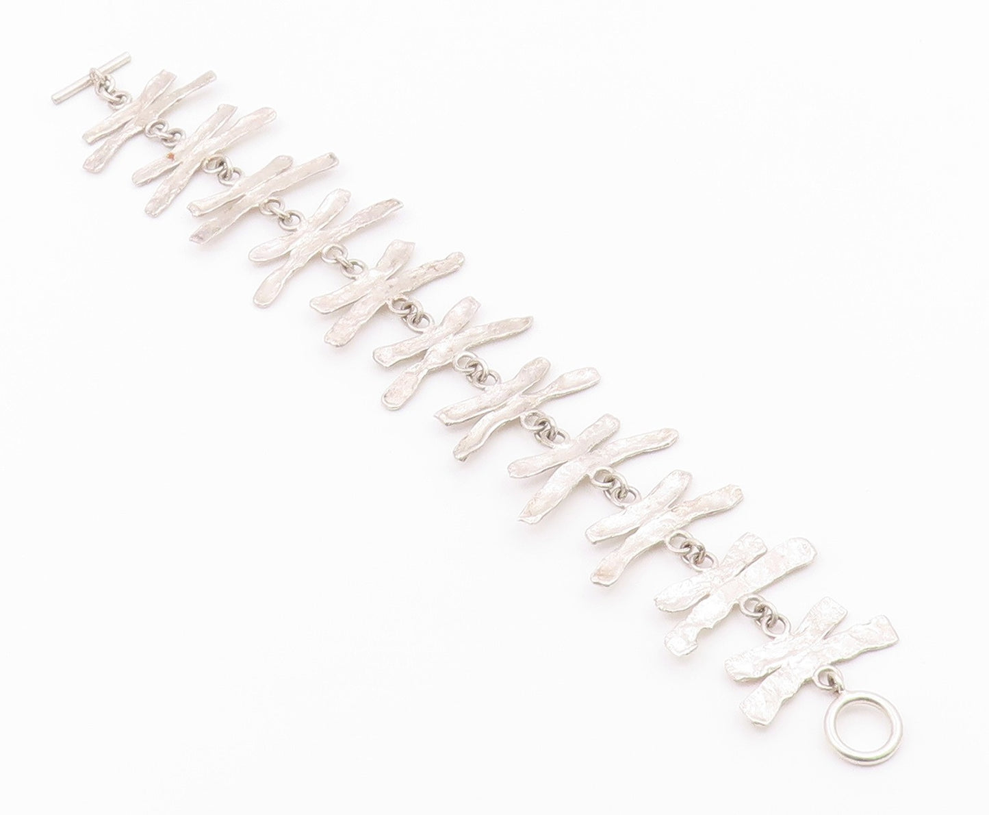 925 Sterling Silver  Vintage Shiny Textured Link Chain Bracelet  BT8921