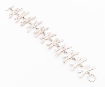 925 Sterling Silver  Vintage Shiny Textured Link Chain Bracelet  BT8921