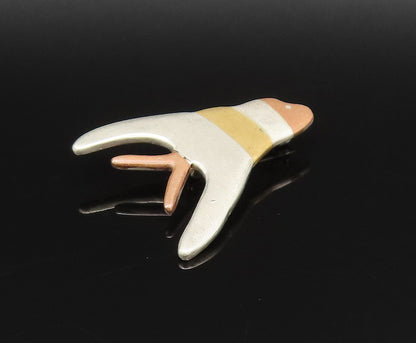 925 Sterling Silver  Vintage Tri Tone Modernist Fish Brooch Pin  BP9690