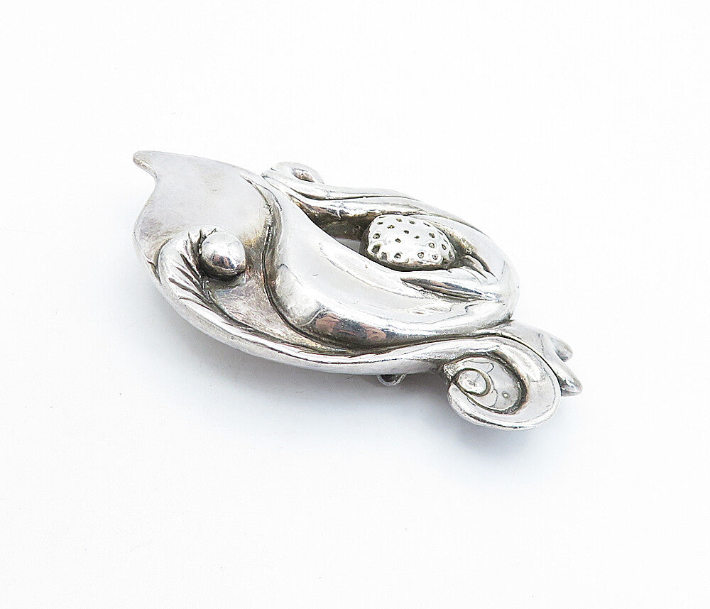 925 Sterling Silver  Vintage Shiny Sculpted Swirl Design Brooch Pin  BP2196