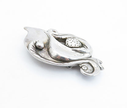 925 Sterling Silver  Vintage Shiny Sculpted Swirl Design Brooch Pin  BP2196