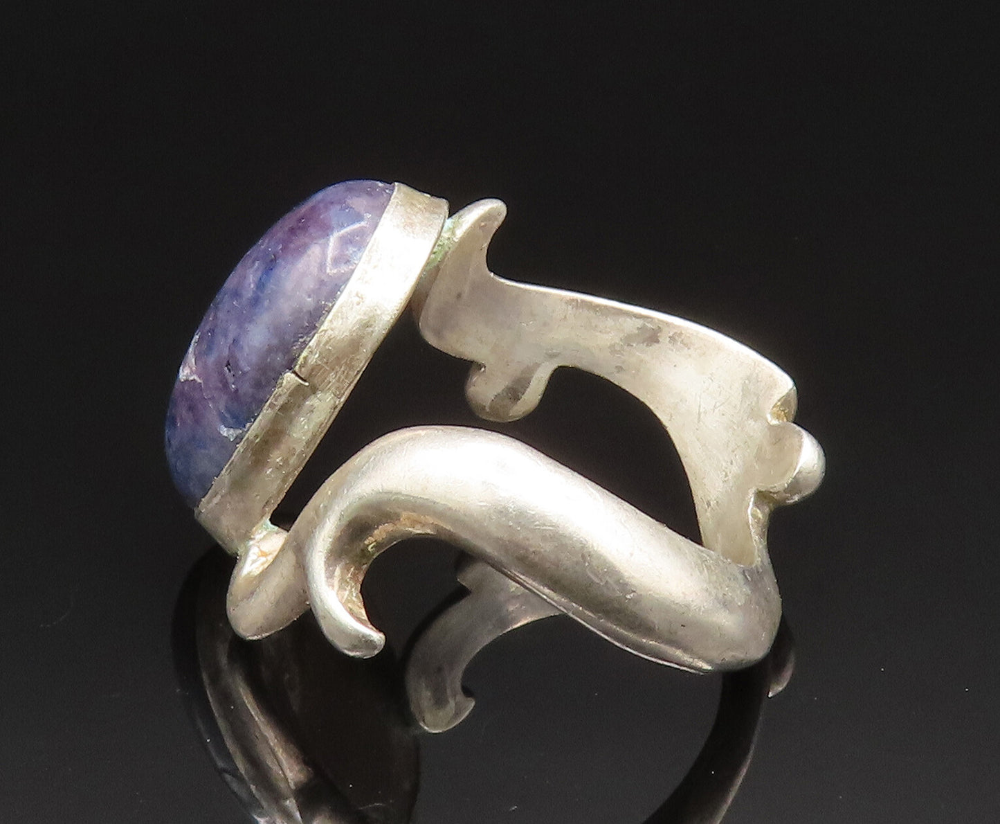 925 Sterling Silver  Vintage Cabochon Sodalite Swirl Bypass Ring Sz 7  RG25003