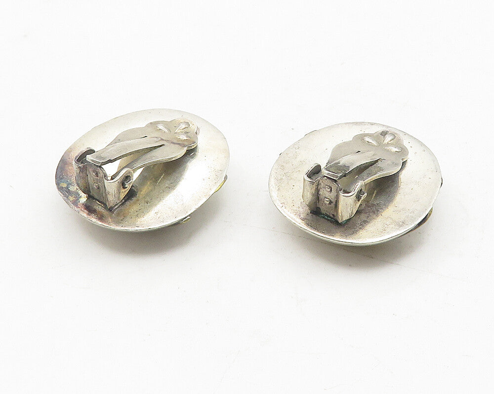 MEXICO 925 Sterling Silver  Vintage Two Tone Dome Non Pierce Earrings  EG6038