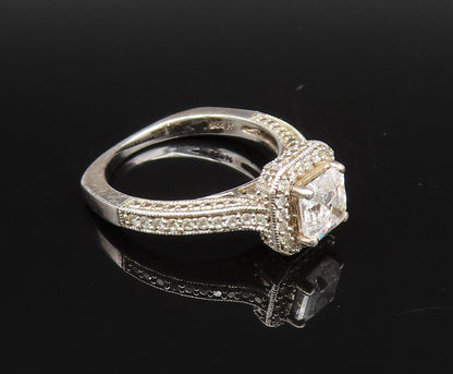 925 Sterling Silver  Vintage Square Cubic Zirconia Halo Ring Sz 7  RG25994