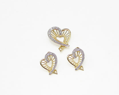 Gold Over 925 Silver  Cubic Zirconia Love Heart Pendant & Earrings Set  TR1005