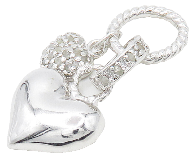 925 Sterling Silver  Shiny Genuine Diamonds Love Hearts Pendant  PT12026