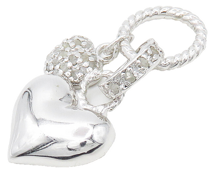 925 Sterling Silver  Shiny Genuine Diamonds Love Hearts Pendant  PT12026