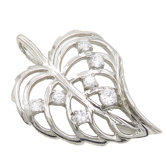 925 Sterling Silver  Cubic Zirconia Love Heart Floral Leaf Pendant  PT14618