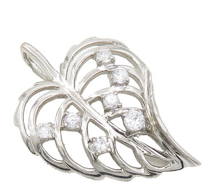 925 Sterling Silver  Cubic Zirconia Love Heart Floral Leaf Pendant  PT14618