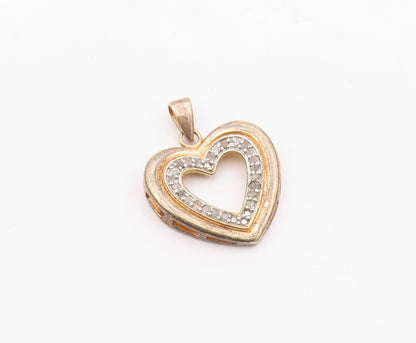 925 Sterling Silver  Vintage Genuine Diamonds Love Heart Pendant  PT11393