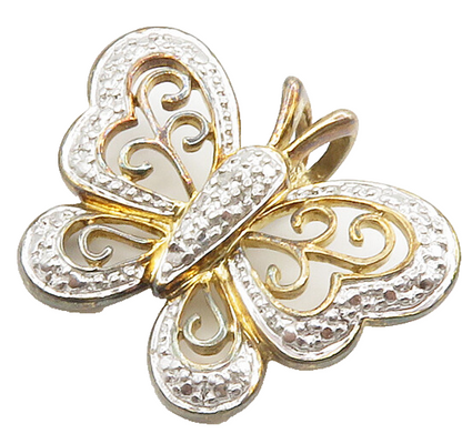 ROSS SIMON 925 Silver  Vintage Genuine Diamond Butterfly Pendant  PT11458