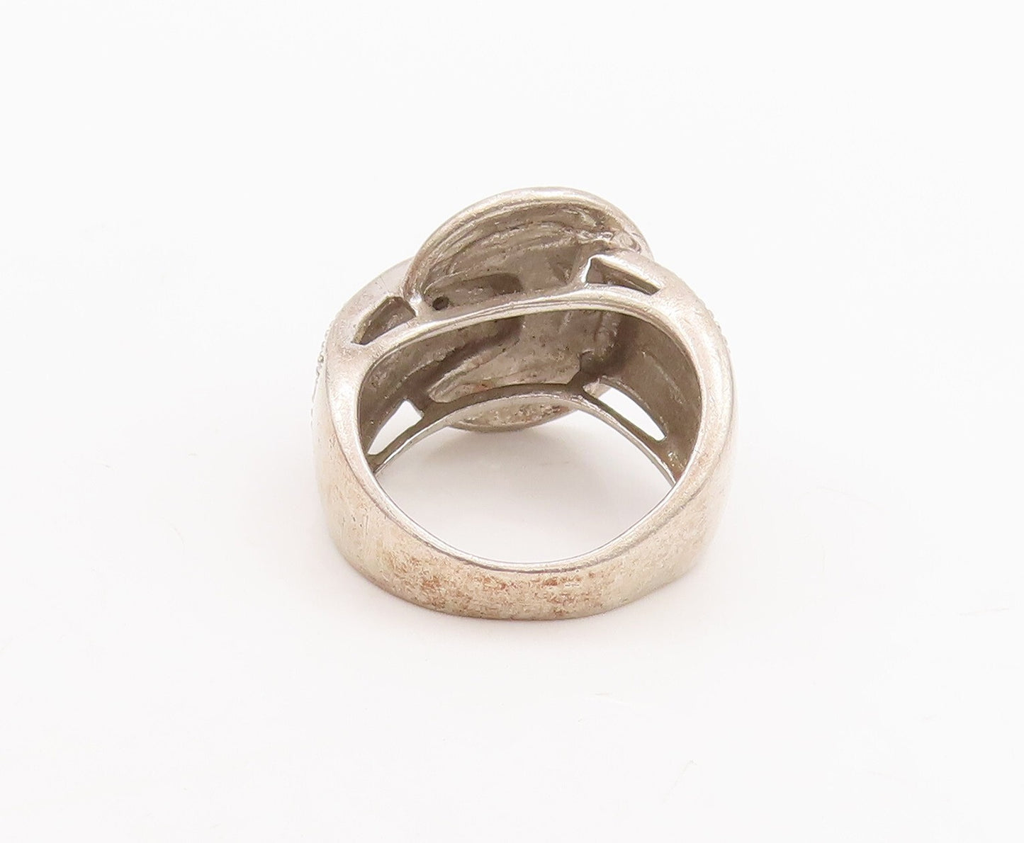 925 Sterling Silver Vintage Ring Designer Pass Through Topaz Circle Sz 6 RG28720