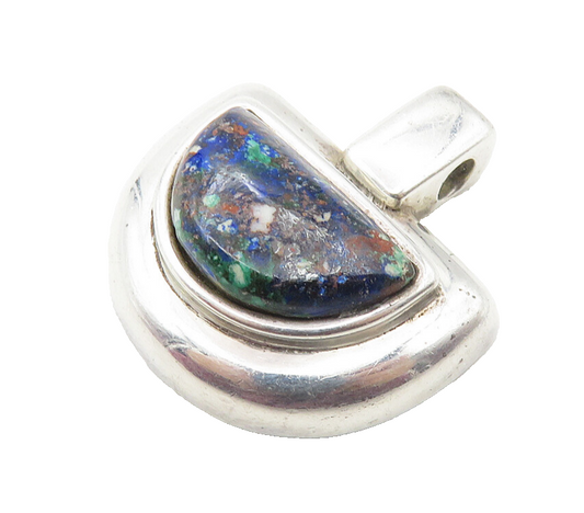 925 Sterling Silver Vintage Cabochon Multi Color Stone Shiny Pendant PT8063