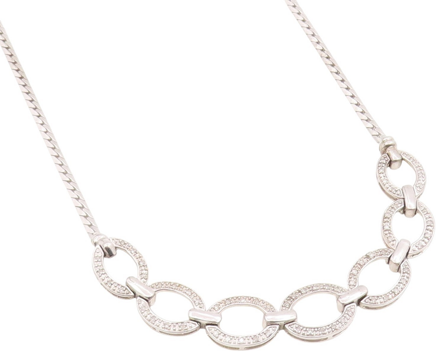 925 Sterling Silver Vintage Necklace Genuine Diamonds Elegant Oval Link  NE4755