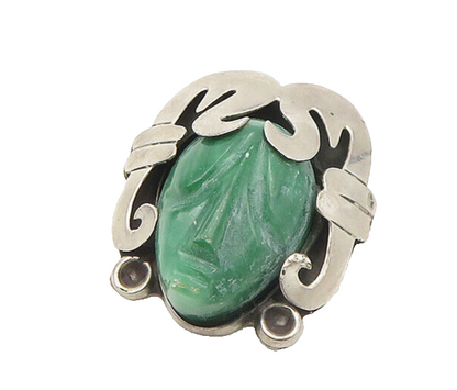 GPA MEXICO 925 Sterling Silver  Vintage Face Carved Jade Brooch Pin  BP7192