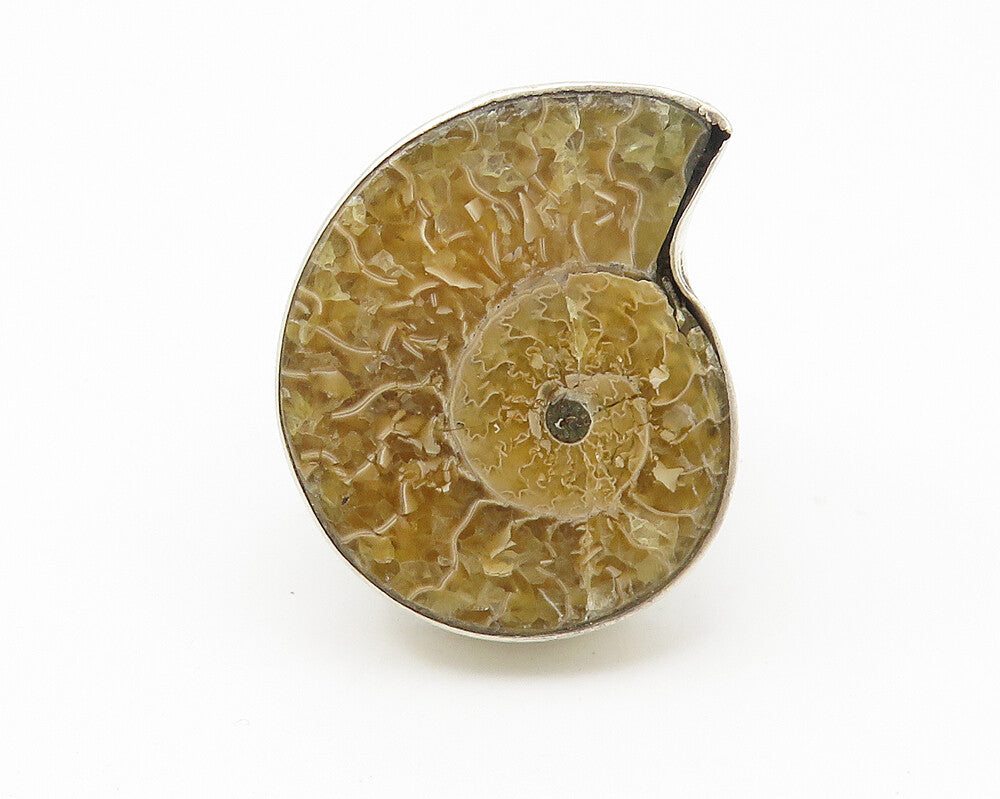 925 Sterling Silver  Vintage Ammonite Fossil Snail Cocktail Ring Sz 6  RG10742