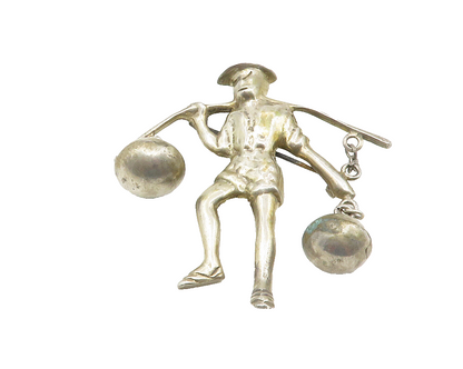 MEXICO 925 Sterling Silver  Vintage Man With Carrying Pole Brooch Pin  BP4505