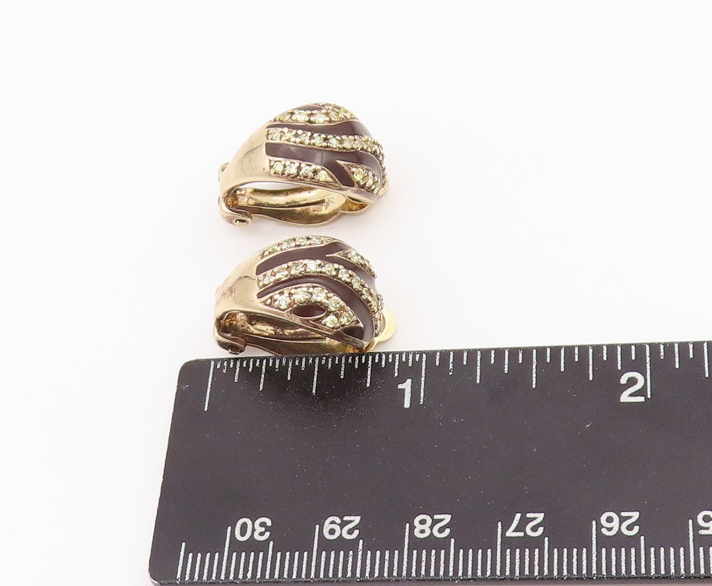 925 Sterling Silver Vintage Earrings Gold Plated Enameled Topaz Bands  EG13615