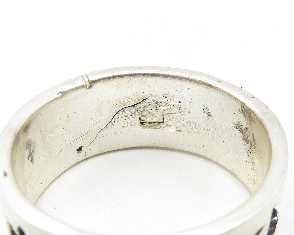 925 Sterling Silver  Vintage Oxidized Pattern Shiny Band Ring Sz 7  RG11015