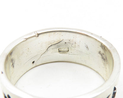 925 Sterling Silver  Vintage Oxidized Pattern Shiny Band Ring Sz 7  RG11015
