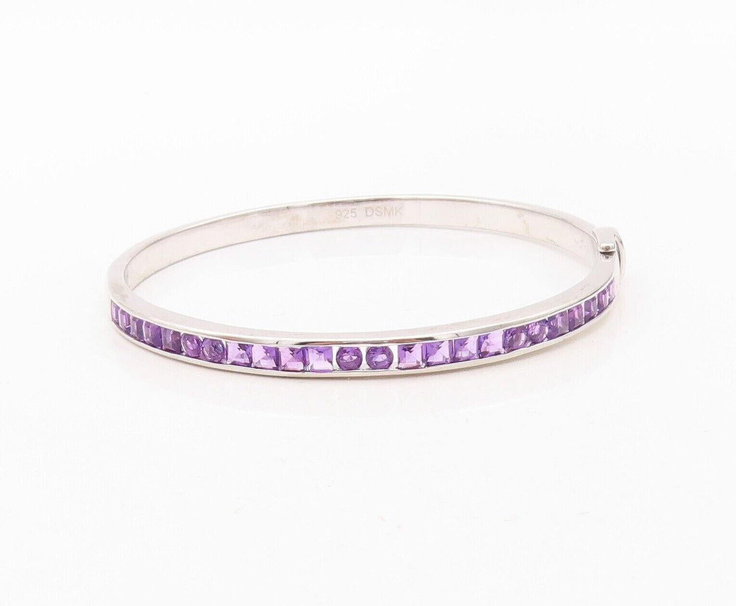 925 Sterling Silver Vintage Bracelet Square & Round Amethyst Bangle  BT10733