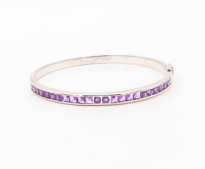 925 Sterling Silver Vintage Bracelet Square & Round Amethyst Bangle  BT10733