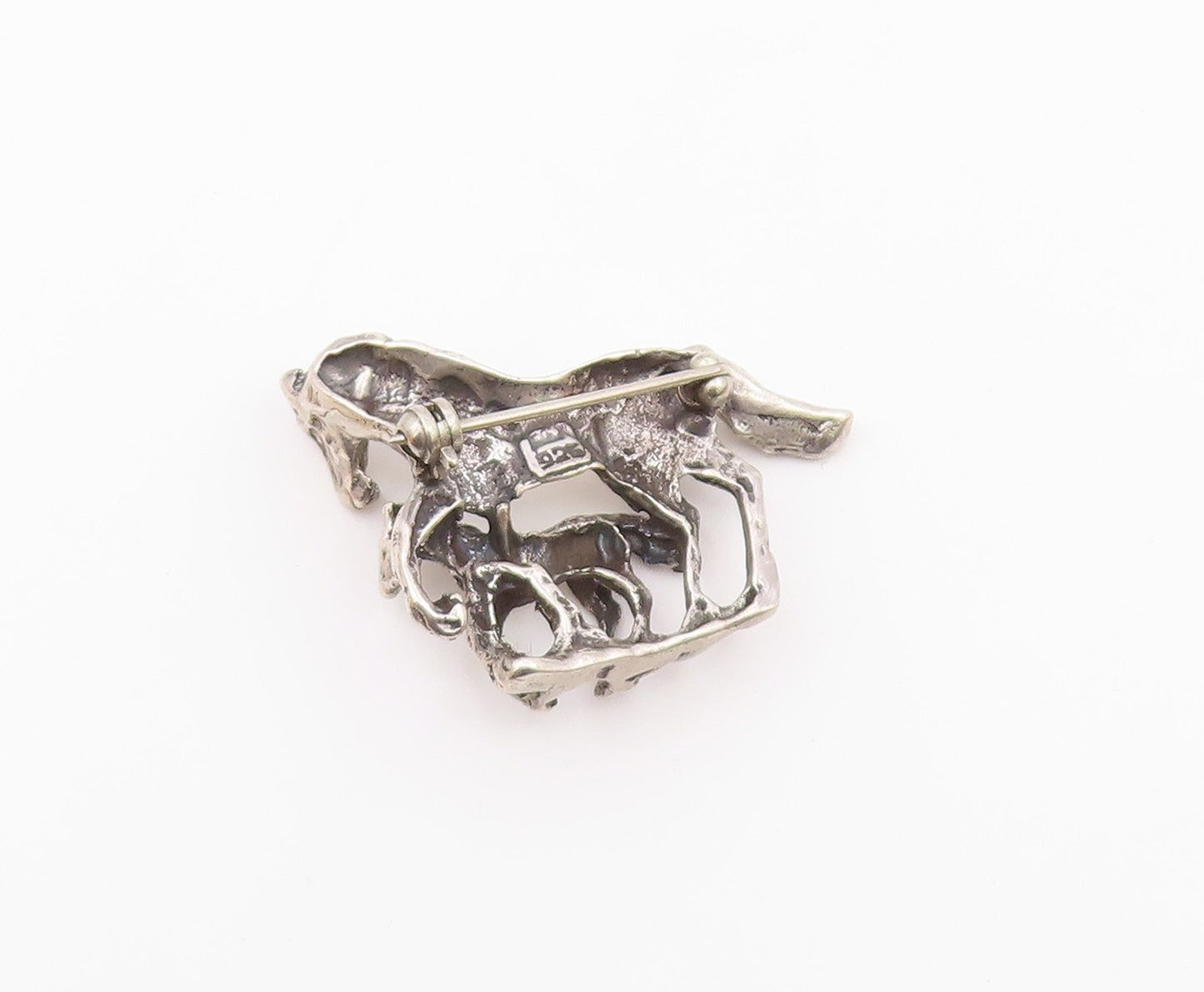 925 Sterling Silver Vintage Carved Horse Mom With Baby Horse Brooch Pin BP9832
