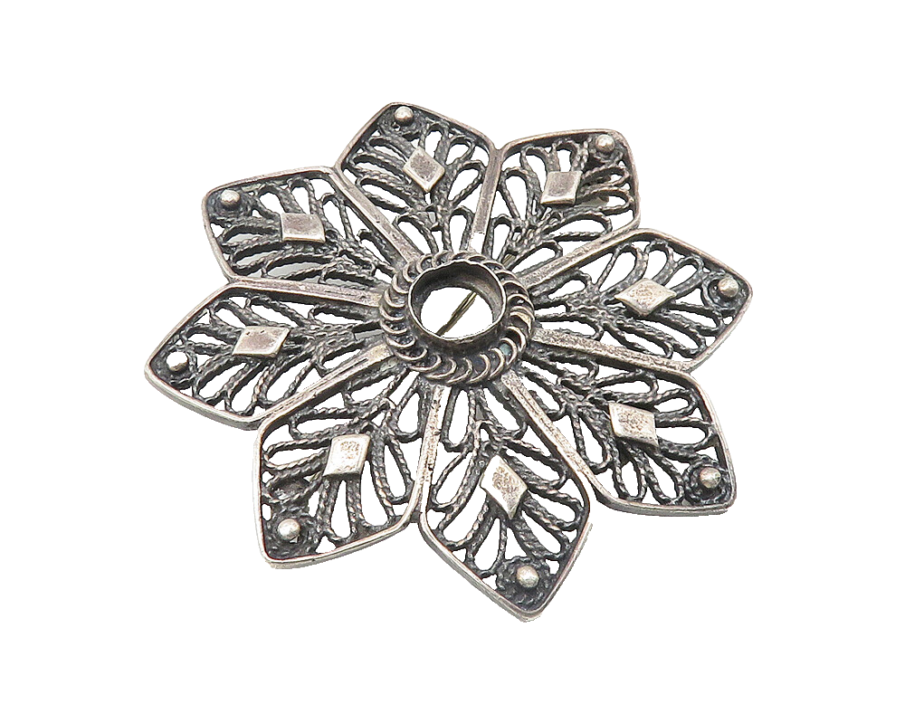 925 Sterling Silver  Vintage Dark Tone Open Twist Flower Brooch Pin  BP4237