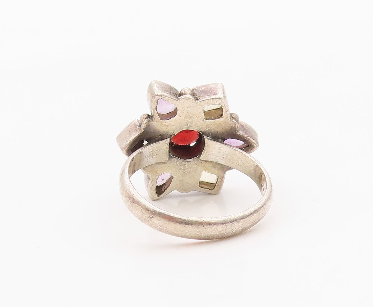 925 Sterling Silver Vintage Ring Multi Gemstone Floral Petal Band  Sz 7  RG36373