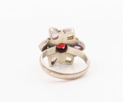 925 Sterling Silver Vintage Ring Multi Gemstone Floral Petal Band  Sz 7  RG36373