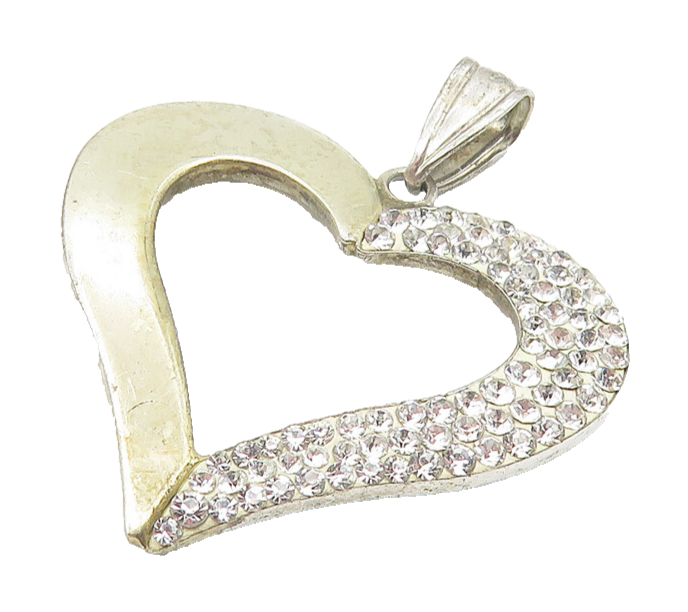 925 Sterling Silver  Vintage Shiny Topaz Open Love Heart Drop Pendant  PT9006