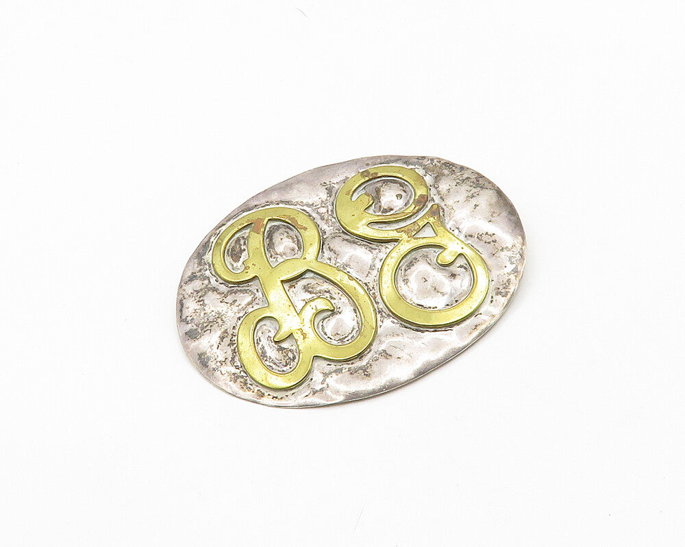 LOUIS BOOTH 925 Sterling Silver  Vintage 2 Tone Hammered  Brooch Pin  BP7358