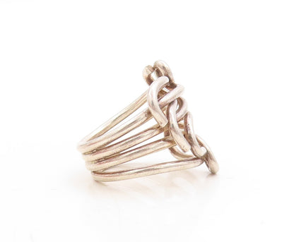 925 Sterling Silver Vintage Ring Brutalist Solid Cutout Swirls  Sz 6.5  RG31298