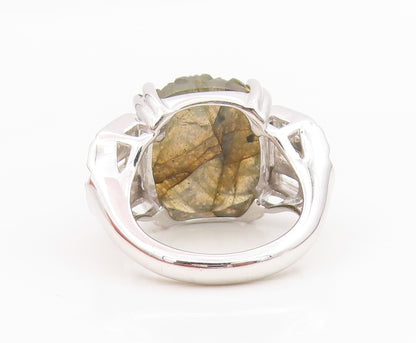 925 Sterling Silver Vintage Ring Carved Gemstone & CZ Band  Sz 6.5  RG34177